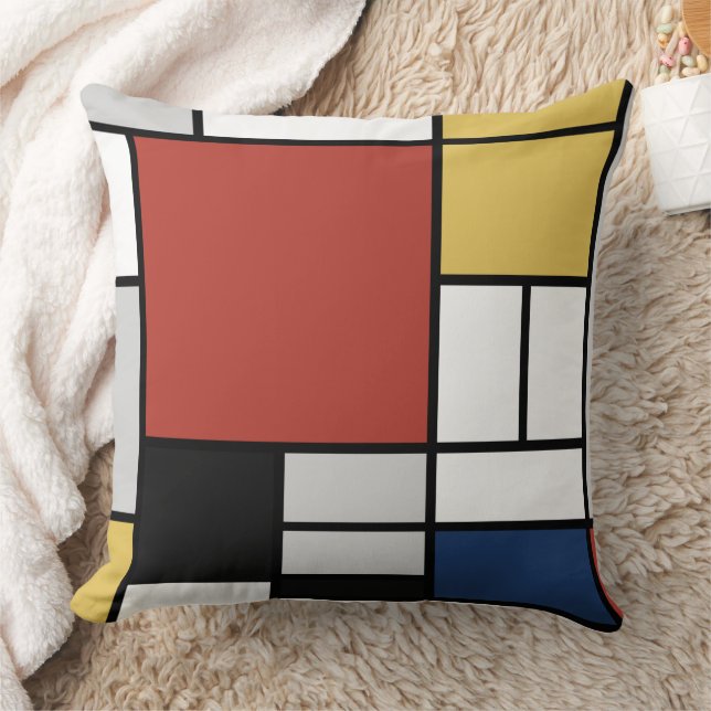 Mondrian Painting Red Flugzeug Yellow Black Gray B Kissen (Decke)