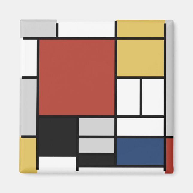 Mondrian Painting Red Flugzeug Yellow Black Gray B Magnet (Vorne)