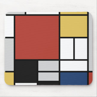 Mondrian Painting Red Flugzeug Yellow Black Gray B Mousepad