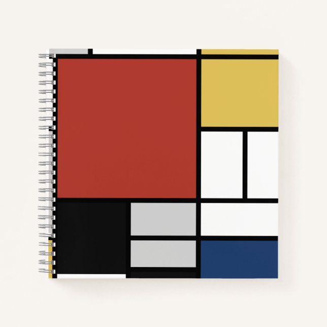 Mondrian Painting Red Flugzeug Yellow Black Gray B Notizbuch (Vorderseite)