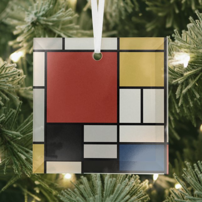 Mondrian Painting Red Flugzeug Yellow Black Gray B Ornament Aus Glas (Insitu)