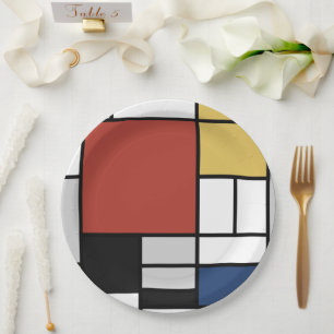 Mondrian Painting Red Flugzeug Yellow Black Gray B Pappteller