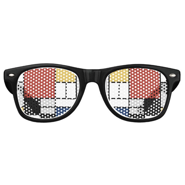 Mondrian Painting Red Flugzeug Yellow Black Gray B Partybrille (Vorderseite)