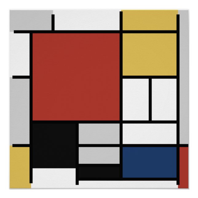 Mondrian Painting Red Flugzeug Yellow Black Gray B Poster (Vorderseite)