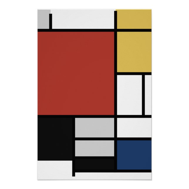Mondrian Painting Red Flugzeug Yellow Black Gray B Poster (Vorderseite)