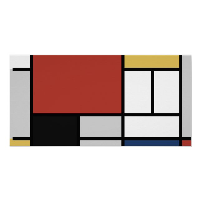 Mondrian Painting Red Flugzeug Yellow Black Gray B Poster (Vorderseite)