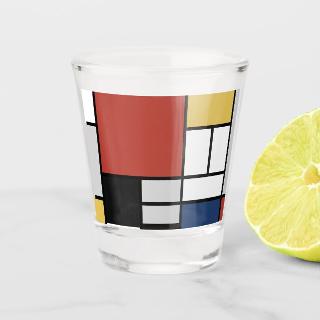 Mondrian Painting Red Flugzeug Yellow Black Gray B Schnapsglas (Vorderseite)