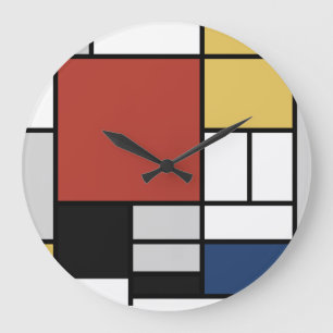 Mondrian Painting Red Plane Yellow Black Gray Blue Große Wanduhr