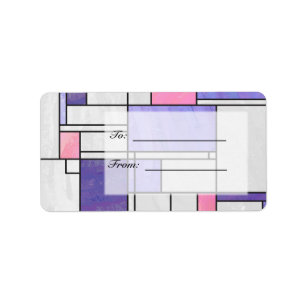 Mondrian Pink Lila White Print Adressaufkleber