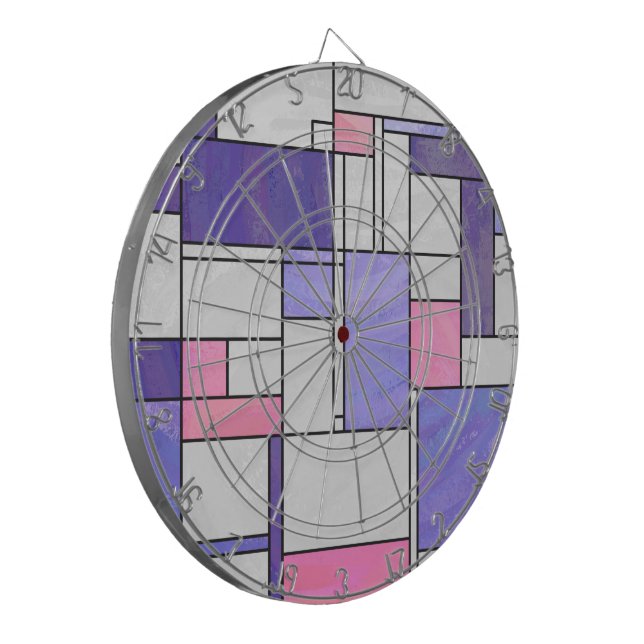 Mondrian Pink Lila White Print Dartscheibe (Vorderseite Links)