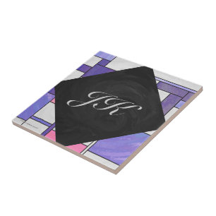 Mondrian Pink Lila White Print Fliese