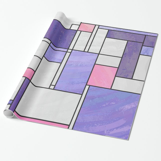 Mondrian Pink Lila White Print Geschenkpapier (Ungerollt)