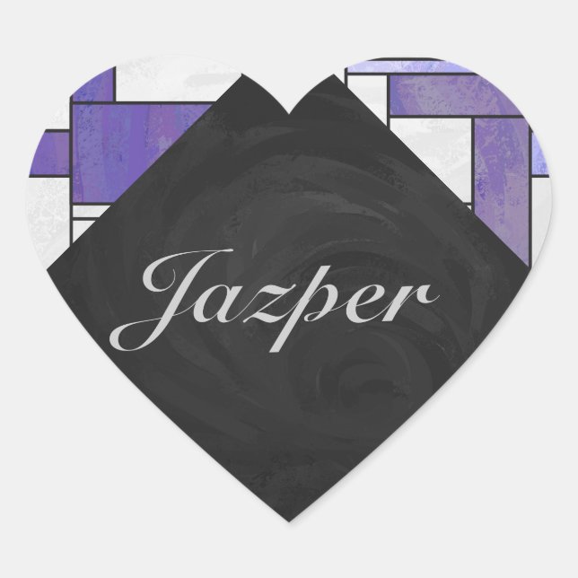 Mondrian Pink Lila White Print Herz-Aufkleber (Vorderseite)