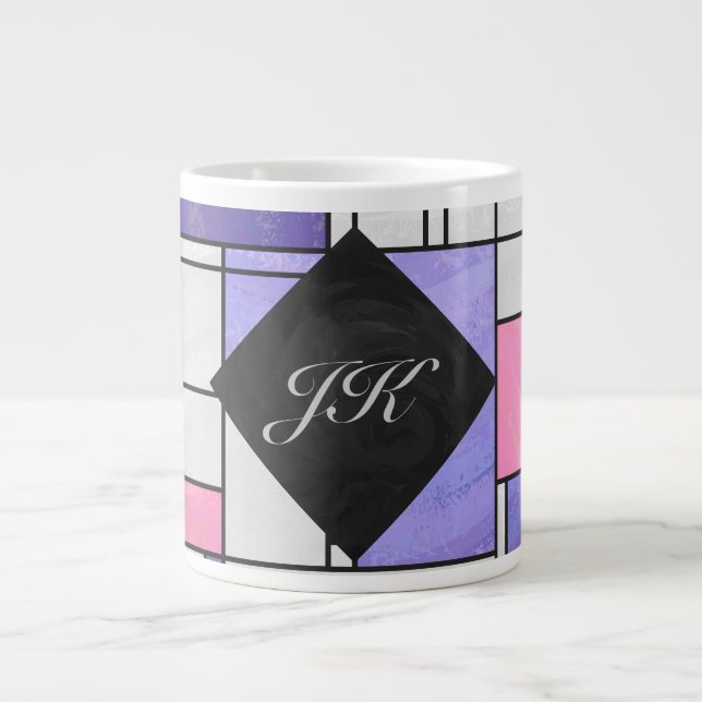 Mondrian Pink Lila White Print Jumbo-Tasse (Vorderseite)