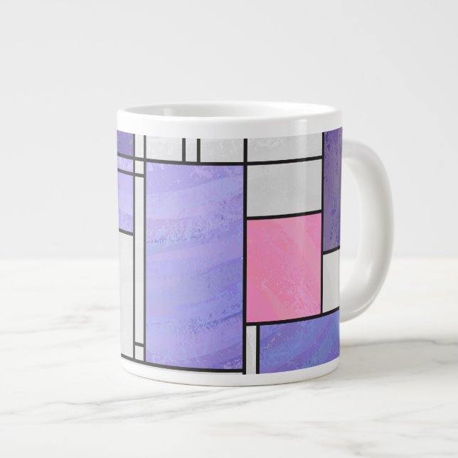 Mondrian Pink Lila White Print Jumbo-Tasse (Vorderseite Rechts)