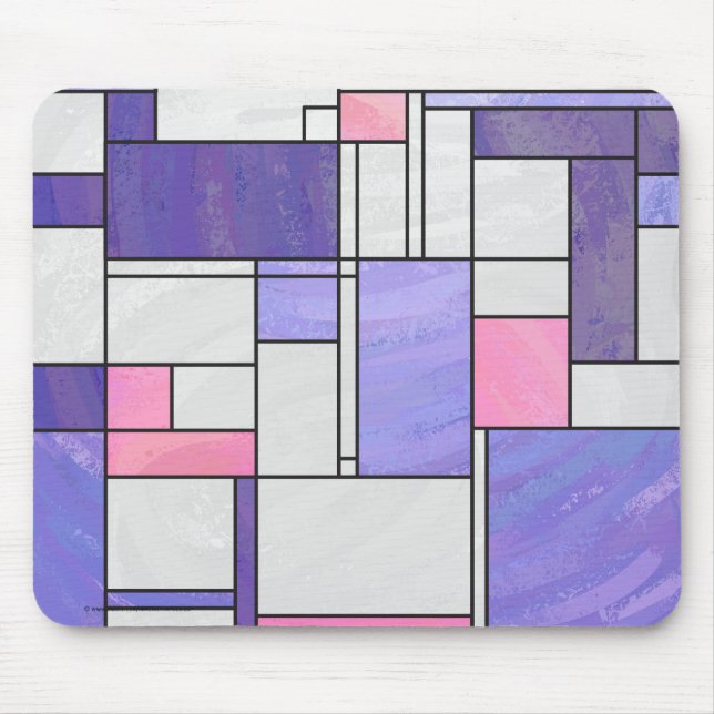 Mondrian Pink Lila White Print Mousepad (Vorne)