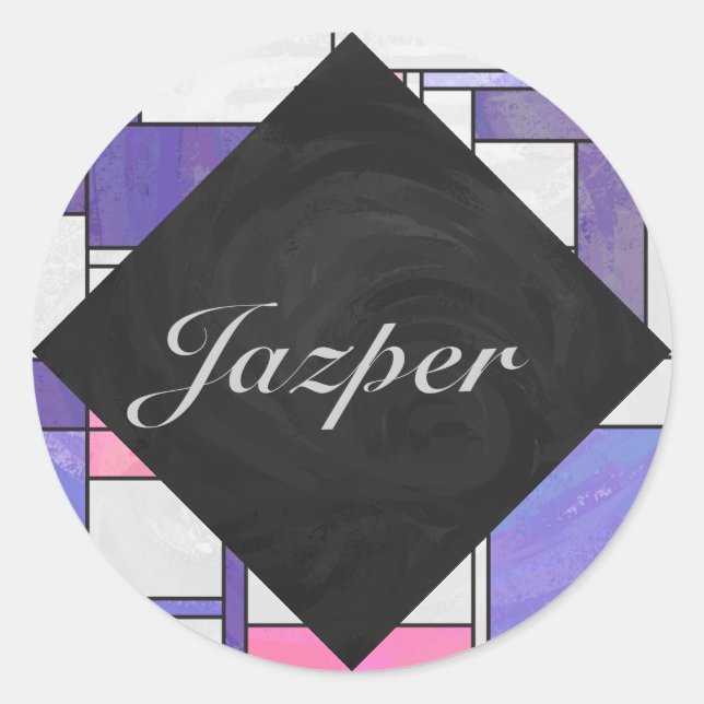 Mondrian Pink Lila White Print Runder Aufkleber (Vorderseite)