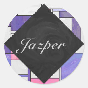 Mondrian Pink Lila White Print Runder Aufkleber