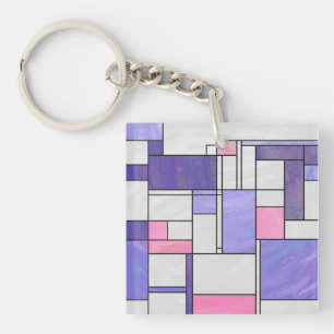 Mondrian Pink Lila White Print Schlüsselanhänger