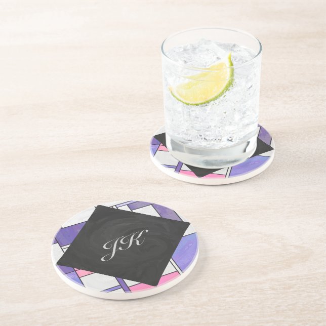 Mondrian Pink Lila White Print Untersetzer (Seite)