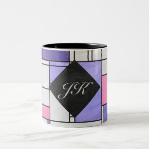 Mondrian Pink Lila White Print Zweifarbige Tasse
