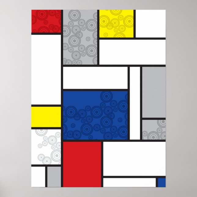 Mondrian Retro Circles Minimalistisch De Stijl Mod Poster (Vorne)