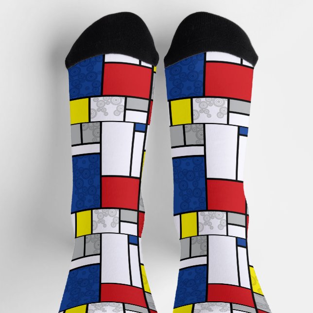 Mondrian Retro Circles Minimalistisch De Stijl Mod Socken (Oben)