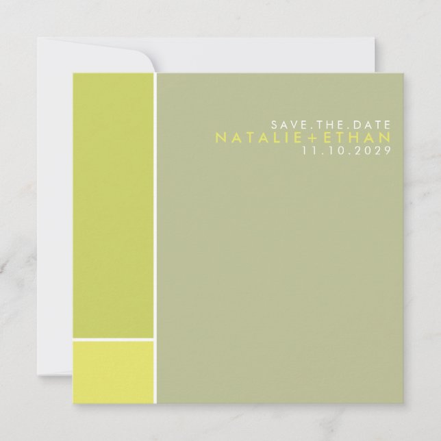 Mondrian Retro Mod Art Save the Date farbenfroh (Vorderseite)