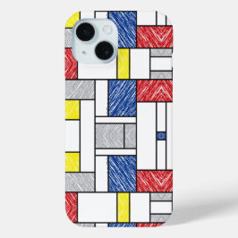 Mondrian Scribbles Minimalist Stijl Modern Art iPhone 15 Hülle