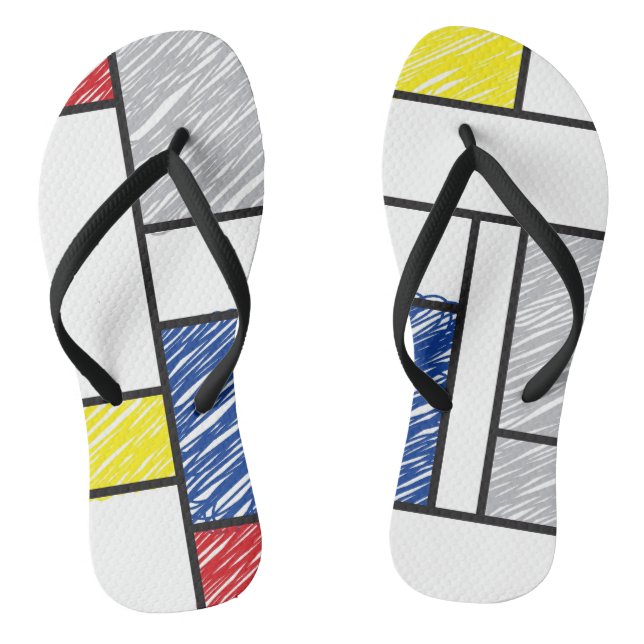 Mondrian Scribbles Minimalist Stijl Modern Art Flip Flops (Fußbett)