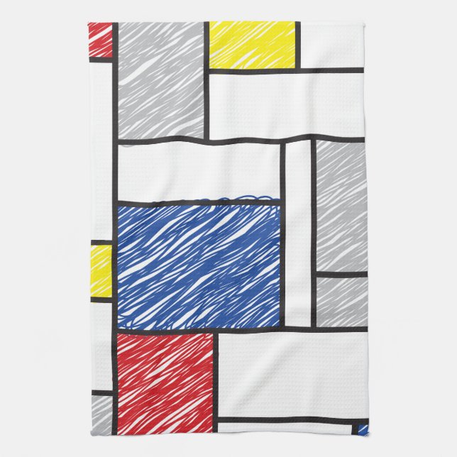 Mondrian Scribbles Minimalist Stijl Modern Art Handtuch (Vertikal)