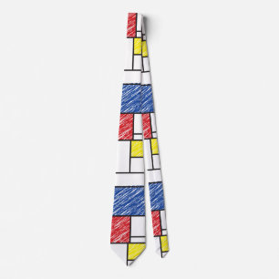 Mondrian Scribbles Minimalist Stijl Modern Art Krawatte