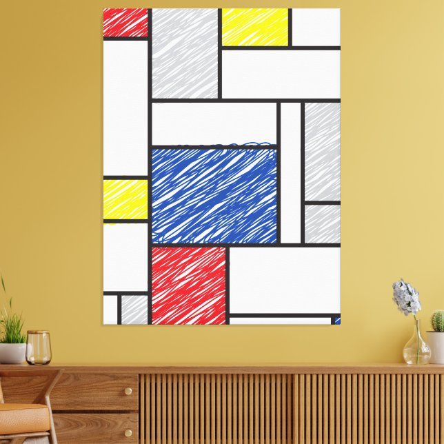 Mondrian Scribbles Minimalist Stijl Modern Art Leinwanddruck (Insitu (Wohnzimmer))