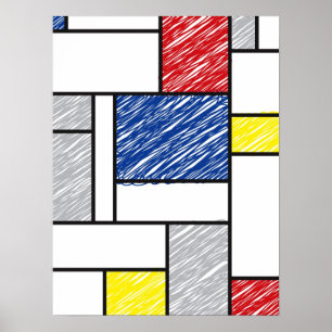 Mondrian Scribbles Minimalist Stijl Modern Art Poster