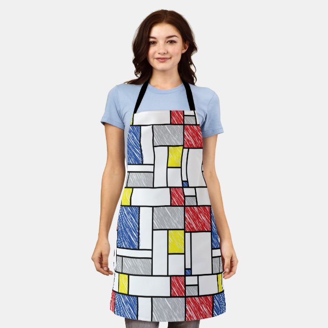 Mondrian Scribbles Minimalist Stijl Modern Art Schürze (Getragen)
