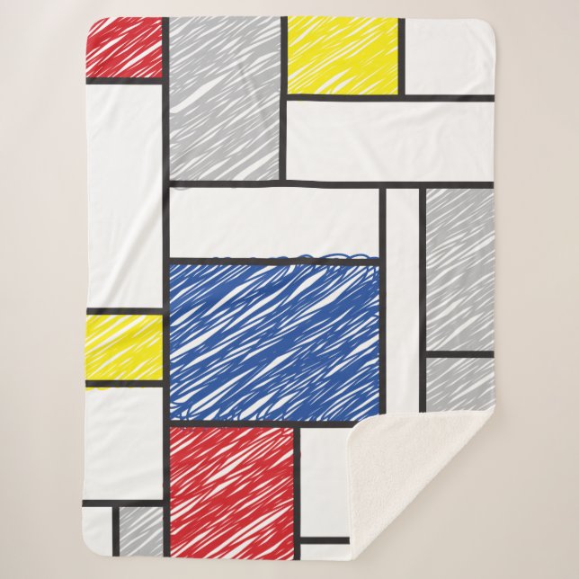 Mondrian Scribbles Minimalist Stijl Modern Art Sherpadecke (Vorderseite)
