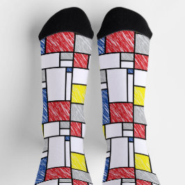 Mondrian Scribbles Minimalist Stijl Modern Art Socken