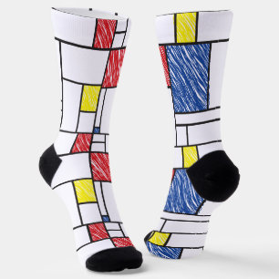 Mondrian Scribbles Minimalist Stijl Modern Art Socken