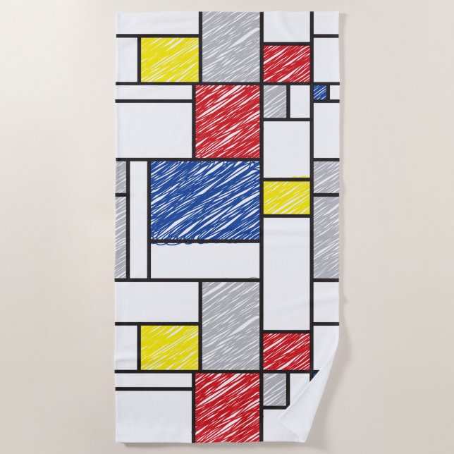 Mondrian Scribbles Minimalist Stijl Modern Art Strandtuch (Vorderseite)