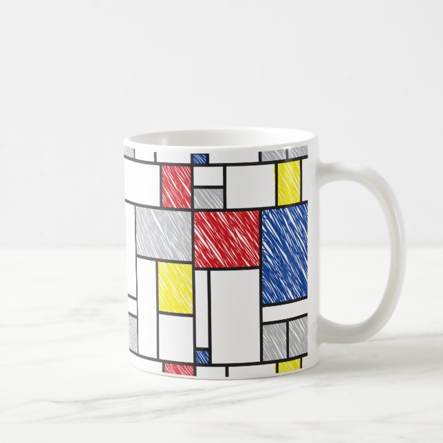 Mondrian Scribbles Minimalist Stijl Modern Art Tasse (Rechts)