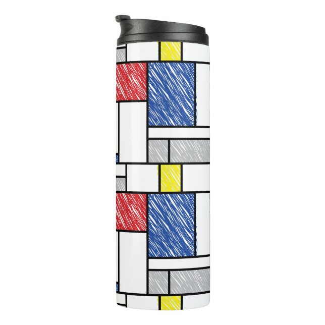 Mondrian Scribbles Minimalist Stijl Modern Art Thermosbecher (Nach rechts gedreht)
