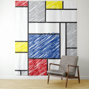 Mondrian Scribbles Minimalist Stijl Modern Art Wandteppich