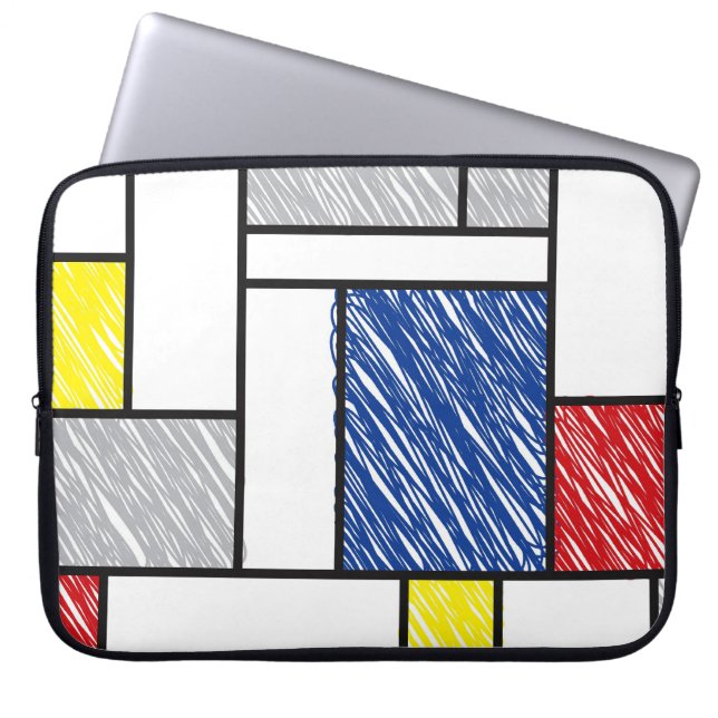 Mondrian Scribbles Minimalistisch De Stijl Moderne Laptopschutzhülle (Vorderseite)