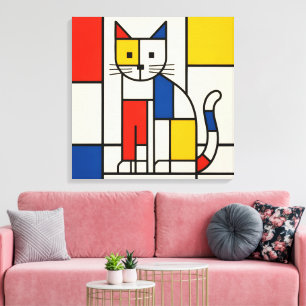 Mondrian-Stil geometrische Katze abstrakte Pop-Art Leinwanddruck