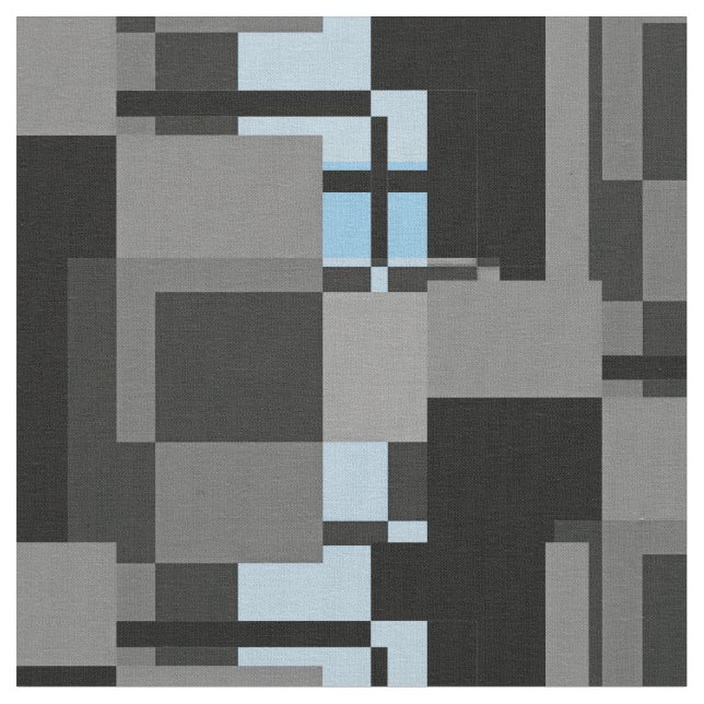Mondrian Style Gray Blue Abstrakt Modern Geometric Stoff (Nahaufnahme)