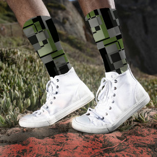 Mondrian Style Gray Green Abstrakt Modern Pattern Socken