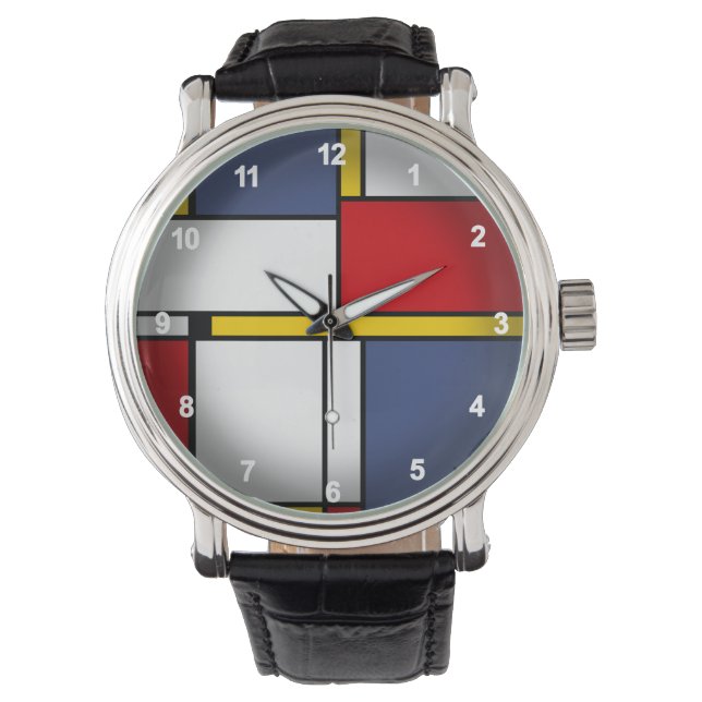 Mondrian Style Modernes Abstraktes Kunstdesign Armbanduhr (Vorderseite)