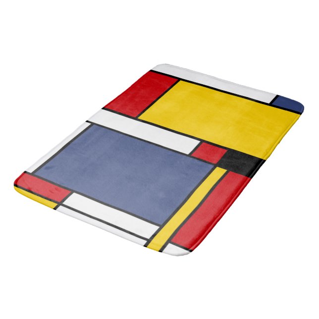 Mondrian Style Modernes Abstraktes Kunstdesign Badematte (Schrägansicht)