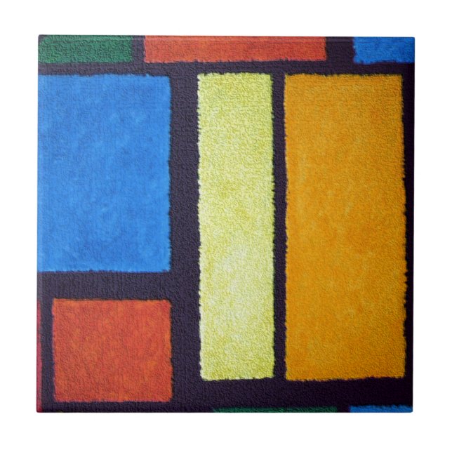 Mondrian Style Orange Green Blue Fuzzy Abstrakt Fliese (Vorderseite)