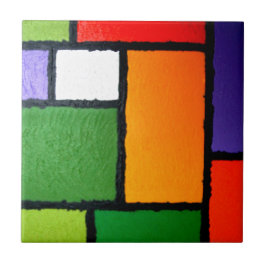 Mondrian Style Orange Green Blue Fuzzy Abstrakt Fliese